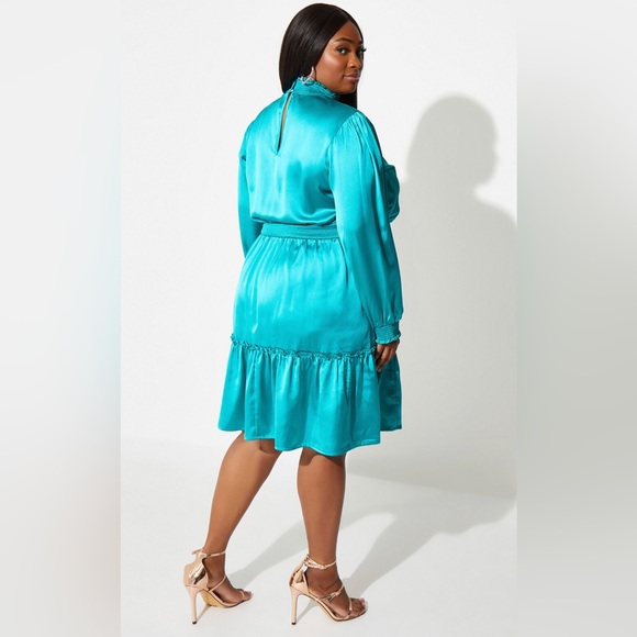 Ashley Stewart Cutout Smocked Satin Dress - Picture 3 of 3